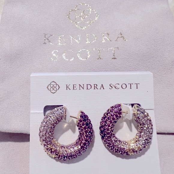 BNIB Kendra Scott Mikki Gold Pave Purple Mauve Ombré Mix Necklace and Earrings - Picture 3 of 12